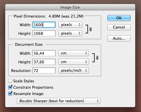 Photoshop image size dialog box